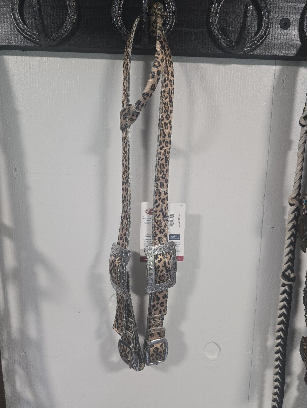 Leopard Print Western Headstall with Silver Buckles